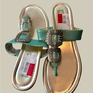 NWT Anne Klein Stylish Turquoise Sandals with Silver Accents Size 7